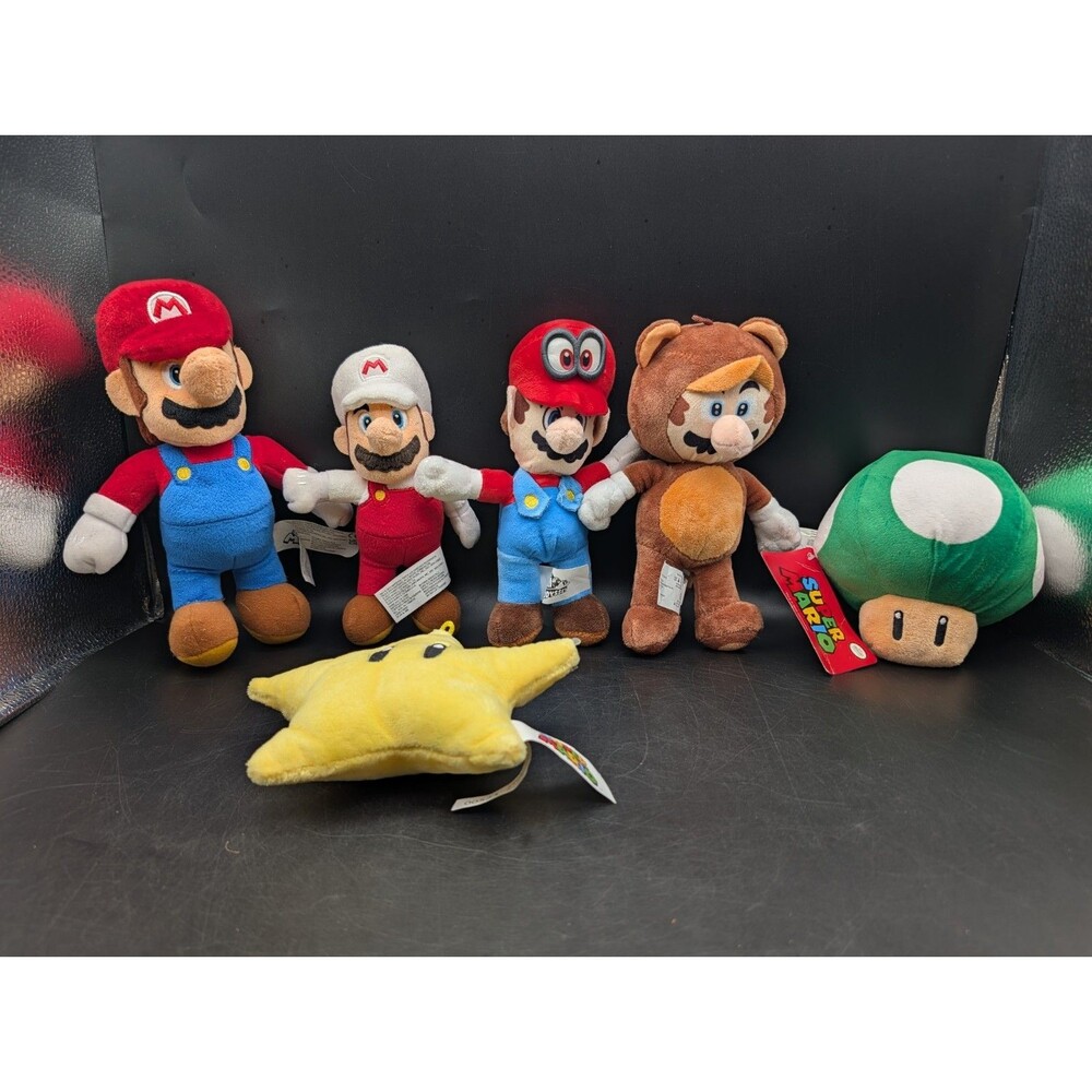 Super Mario Bros Fire Raccoon Mushroom Star Odyssey Plush Stuffed Animal Lot